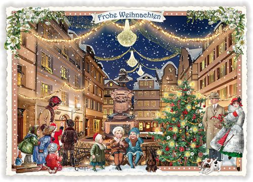 Städte-Postkarte, Frohe Weihnachten, Altstadt, Frankfurt (quer)