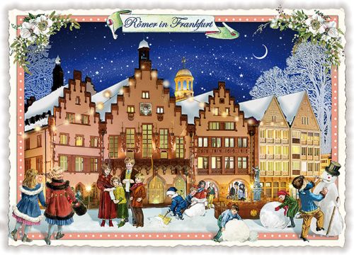 Städte-Postkarte, Weihnachten - Römer, Frankfurt (quer)