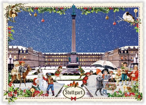 Städte-Postkarte, Weihnachten Stuttgart, Schlossplatz (Quer)