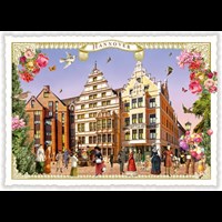 Städte-Postkarte, Hannover, Holzmarkt mit Leibnizhaus (Quer)