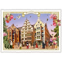 Städte-Postkarte, Hannover, Holzmarkt mit Leibnizhaus (Quer)