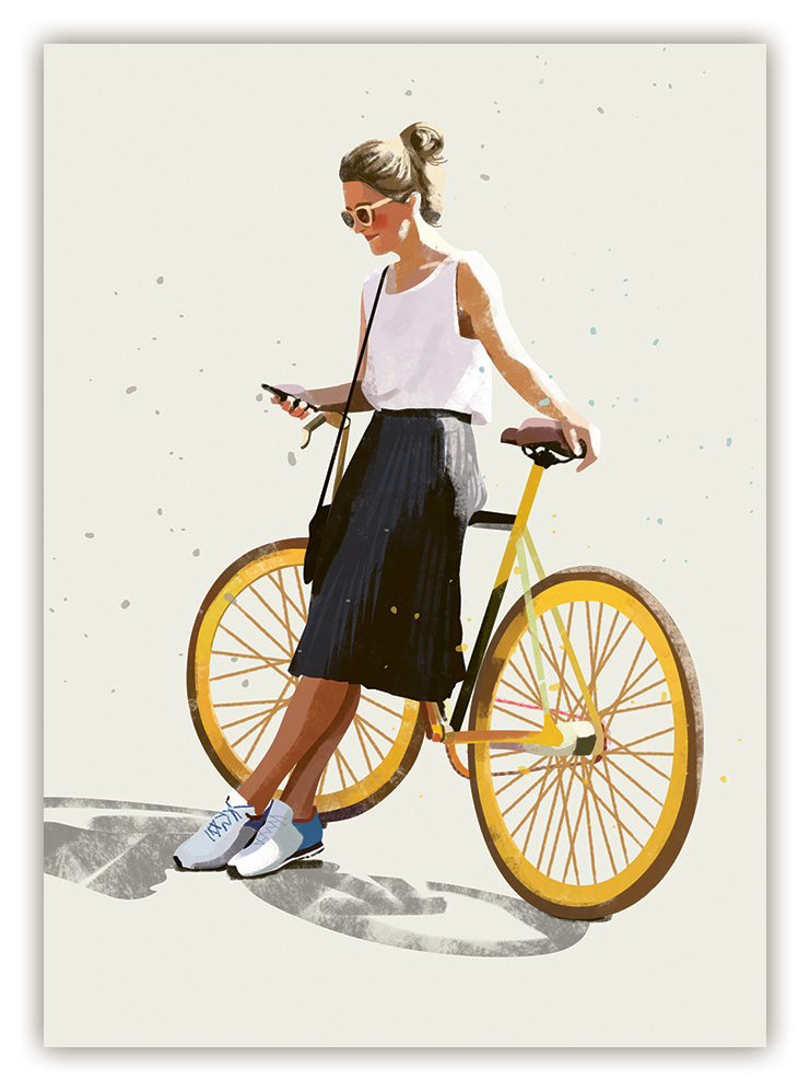 Woman in front of a bike, o.T. (hoch)