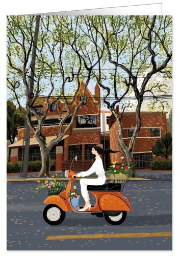 Woman riding a scooter
