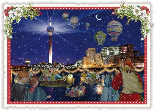 Städte-Postkarte, Weihnachten - Düsseldorf (quer)
