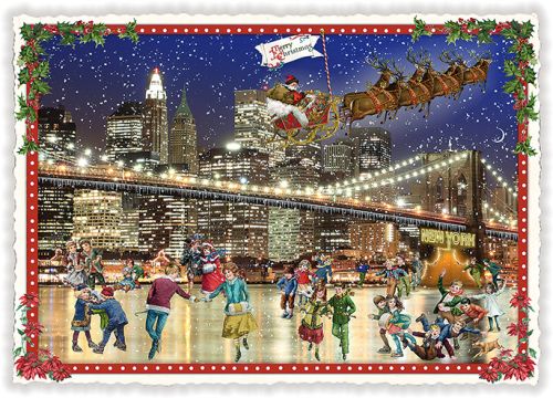 USA-Edition - New York, Brooklyn Bridge, Merry Christmas (Quer)