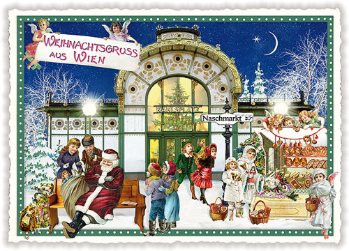 Städte-Postkarte, Weihnachten Naschmarkt Wien (Quer)