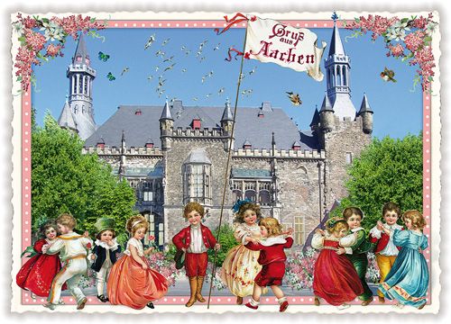 Städte-Postkarte, Aachen, Rathaus (Quer)