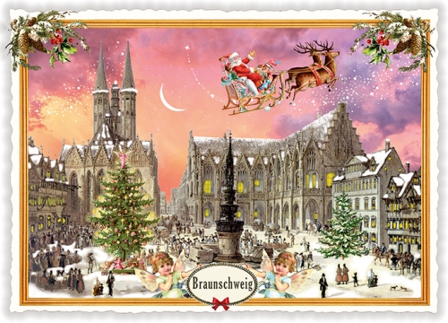 Städte-Postkarte, Weihnachten - Braunschweig, Altstadtmarkt (Quer)